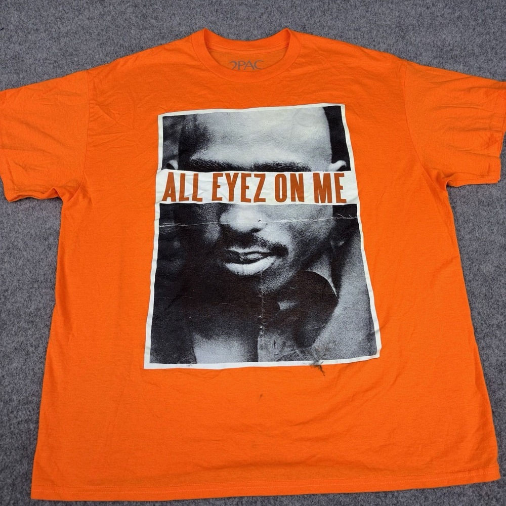 Tupac All Eyes On Me Shirt Mens Xl Orange Short Sleeve Graphic Tee Rap Hip Hop